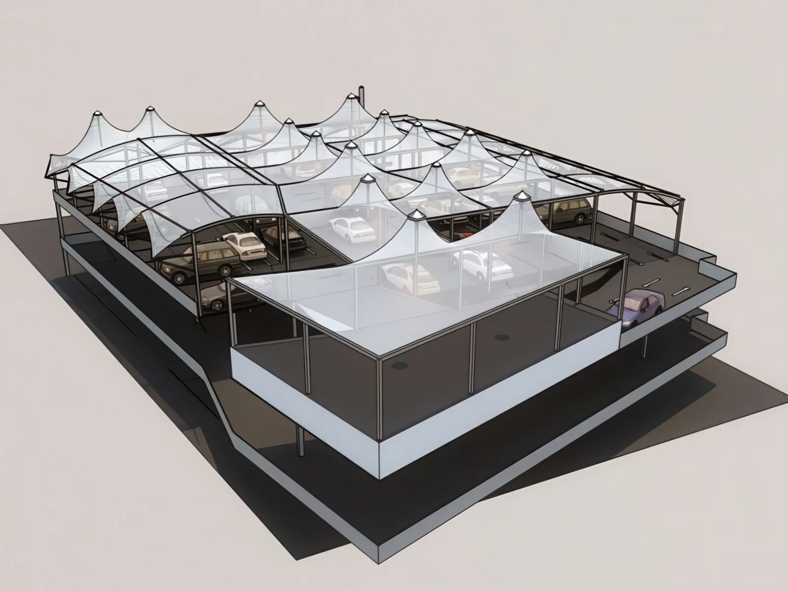 Навесы для автомобильных парковок проект 108