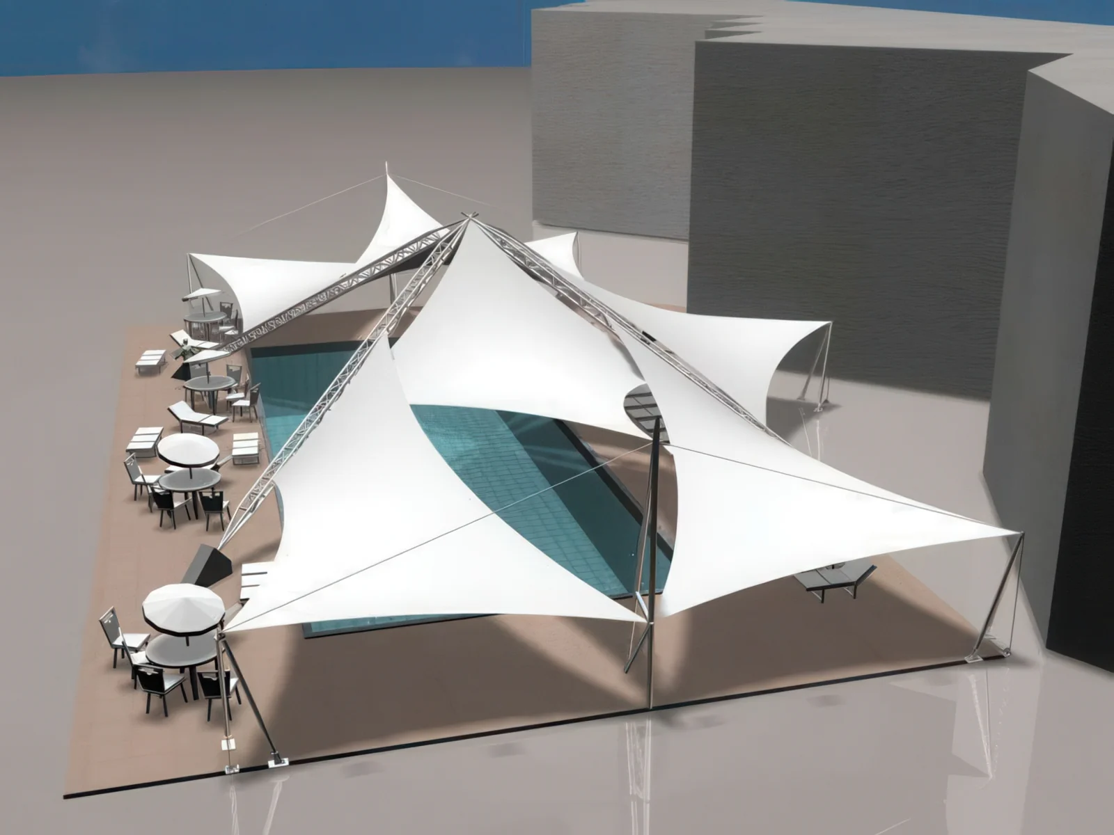 Тенты для зоны бассейна проект 3