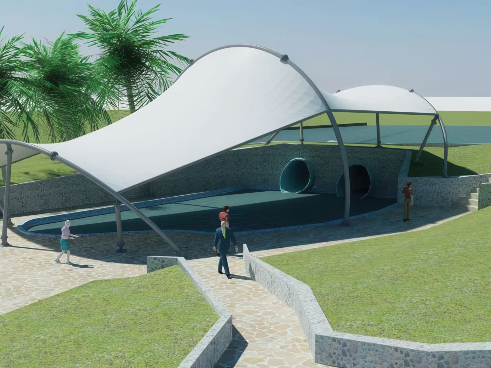 Тенты для зоны бассейна проект 8